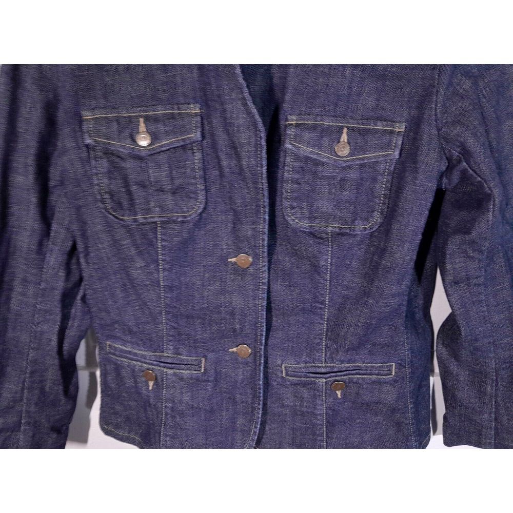 Eddie‎ Bauer Blazer Style Denim Jean Jacket Womens Medium Dark Wash - Picture 2 of 7